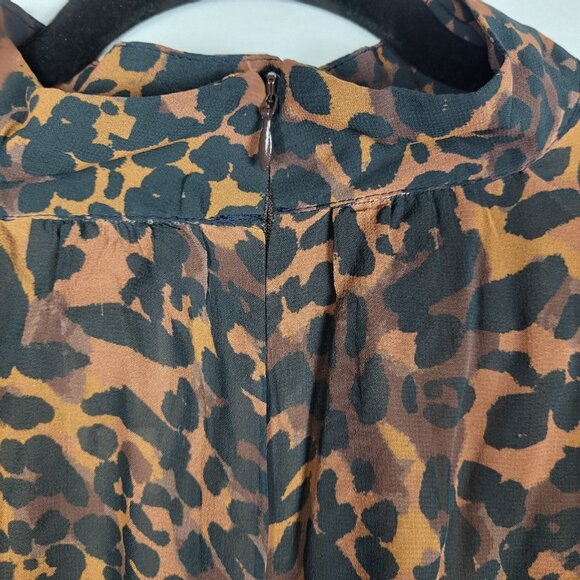 Maeve Anthropologie Animal Print Blouse Top Women's 1X Brown Black Flared Sleeve - Picture 14 of 16